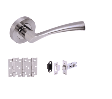 Hunta Lobo Satin Nickel/Polished Nickel  Door Handle  Latch Pack    (x3 hinges)