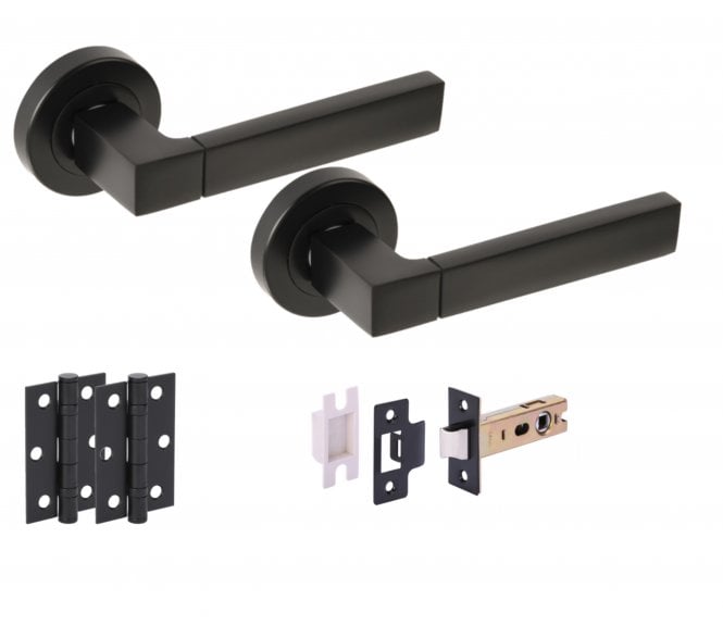 Hunta Luxa Door Handle Latch Pack (X2 Hinges) - Matt Black