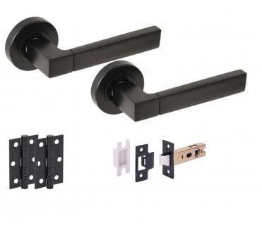Hunta Luxa Door Handle Latch Pack (X2 Hinges) - Matt Black