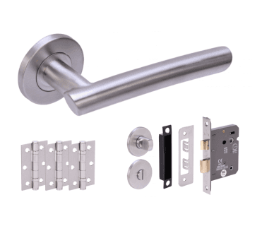 Hunta Magna Satin Stainless Door Handle Bathroom Pack (3x hinges)
