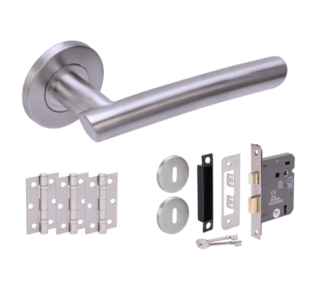 Hunta Magna Satin Stainless Door Handle Lock Pack (3x hinges)