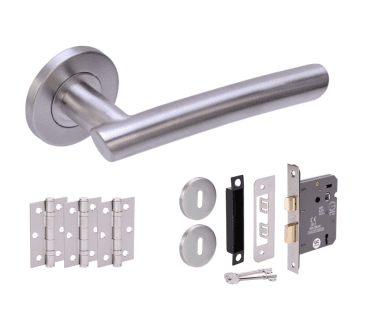 Hunta Magna Satin Stainless Door Handle Lock Pack (3x hinges)