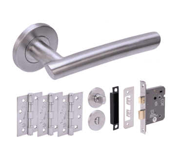 Hunta Magna Satin Stainless Fire Rated Bathroom Door Handle Pack (3x hinges)