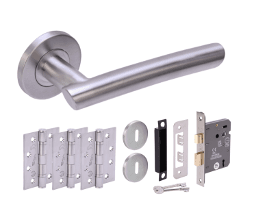 Hunta Magna Satin Stainless Fire Rated Door Handle Lock Pack (3x hinges)
