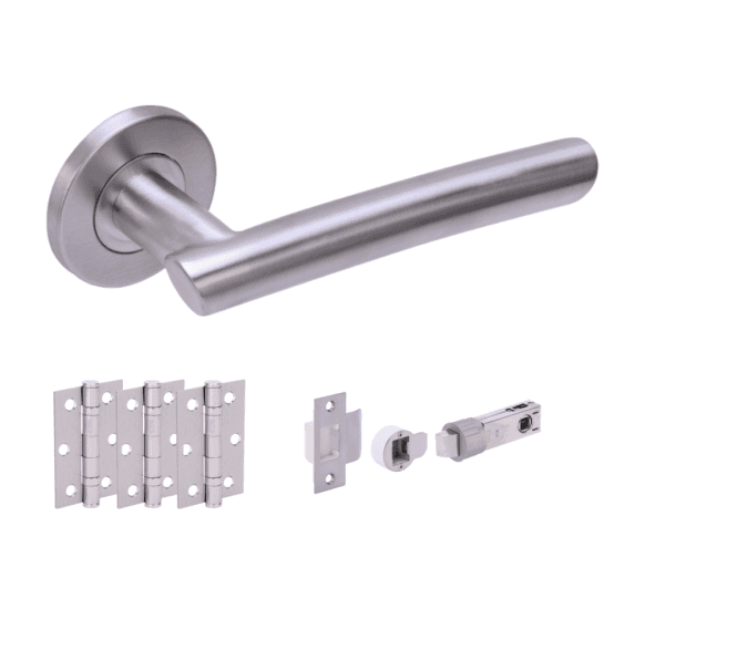 Hunta Magna Satin Stainless Steel Door Handle Bullet Latch Pack (x3 hinges)
