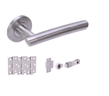 Hunta Magna Satin Stainless Steel Door Handle Bullet Latch Pack (x3 hinges)