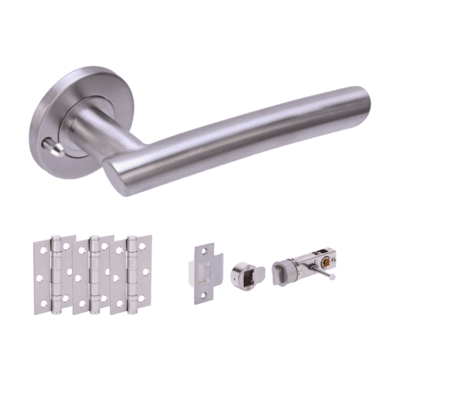 Hunta Magna Satin Stainless Steel Privacy Door Handle Bullet Latch Pack (x3 hinges)