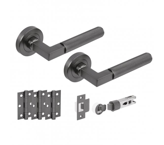 Hunta Modena Knurled Lever On Round Rose Bullet Latch Pack (x3 76mm hinges) - Gun Metal