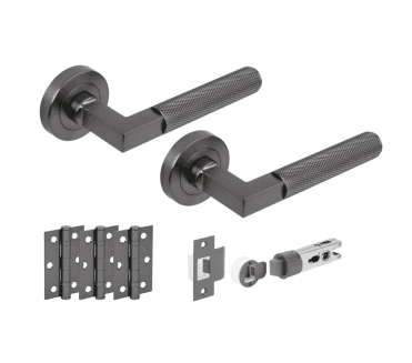 Hunta Modena Knurled Lever On Round Rose Bullet Latch Pack (x3 76mm hinges) - Gun Metal