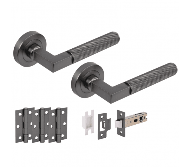 Hunta Modena Knurled Lever On Round Rose Latch Pack (x3 76mm hinges) - Gun Metal