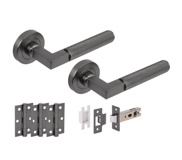 Hunta Modena Knurled Lever On Round Rose Latch Pack (x3 76mm hinges) - Gun Metal