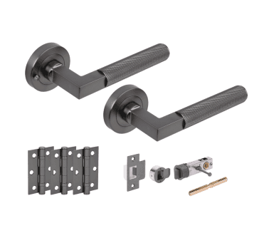 Hunta Modena Knurled Lever On Round Rose Privacy Bullet Latch Pack (x3 76mm hinges) - Gun Metal