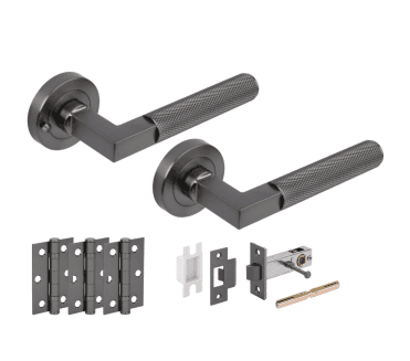 Hunta Modena Knurled Lever On Round Rose Privacy Latch Pack (x3 76mm hinges) - Gun Metal