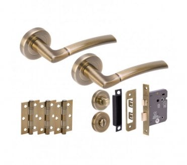 Hunta Nemo Antique Brass Door Handle Bathroom Pack (x3 hinges).