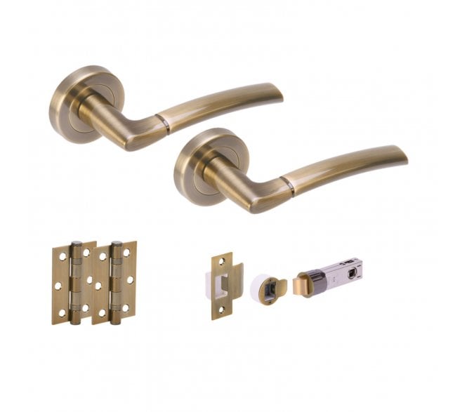 Hunta Nemo Antique Brass Door Handle Bullet Latch Pack (x2 hinges)