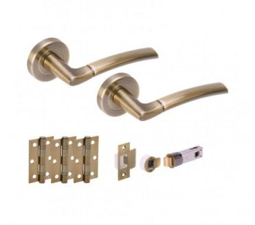 Hunta Nemo Antique Brass Door Handle Bullet Latch Pack (x3 hinges)