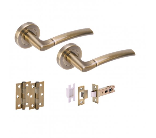 Hunta Nemo Antique Brass Door Handle Latch Pack (x2 hinges)