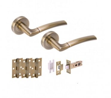 Hunta Nemo Antique Brass Door Handle Latch Pack (x3 hinges)