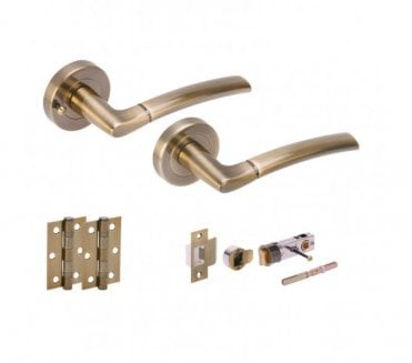 Hunta Nemo Antique Brass Privacy Door Handle Bullet Latch Pack (x2 hinges)