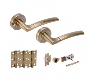 Hunta Nemo Antique Brass Privacy Door Handle Bullet Latch Pack (x3 hinges)