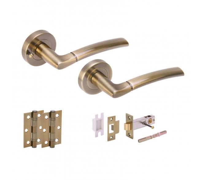 Hunta Nemo Antique Brass Privacy Door Handle Latch Pack (x2 hinges)
