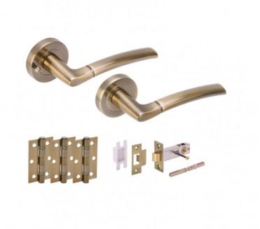 Hunta Nemo Antique Brass Privacy Door Handle Latch Pack (x3 hinges)