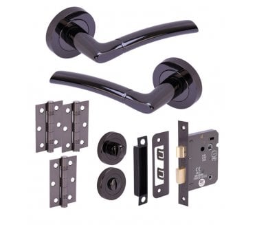 Hunta Nemo Black Nickel Door Handle Bathroom Pack (x3 hinges)