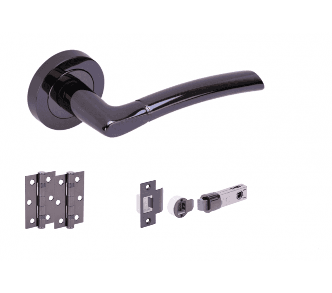 Hunta Nemo Black Nickel Door Handle Bullet Latch Pack (x2 hinges)