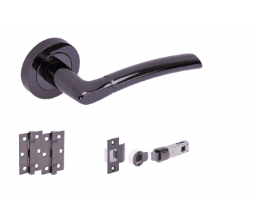 Hunta Nemo Black Nickel Door Handle Bullet Latch Pack (x2 hinges)
