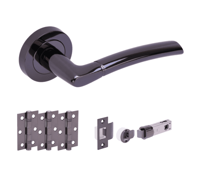 Hunta Nemo Black Nickel Door Handle Bullet Latch Pack (x3 hinges)