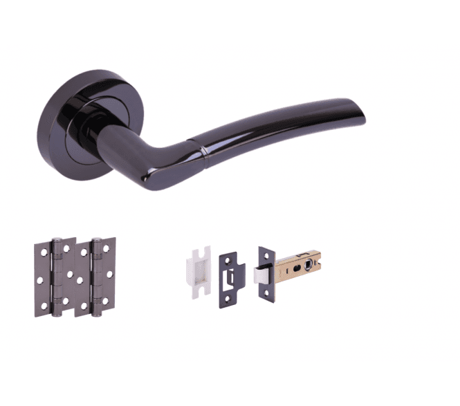 Hunta Nemo Black Nickel Door Handle Latch Pack (x2 hinges)