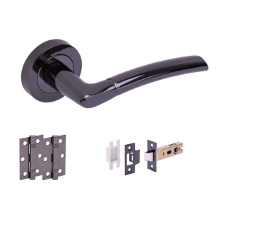 Hunta Nemo Black Nickel Door Handle Latch Pack (x2 hinges)