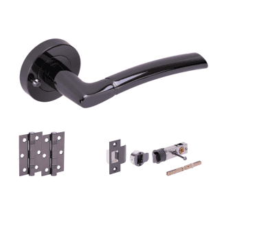 Hunta Nemo Black Nickel Privacy Door Handle Bullet Latch Pack  (x2 hinges)