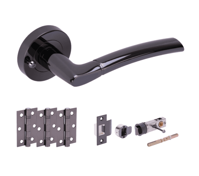 Hunta Nemo Black Nickel Privacy Door Handle Bullet Latch Pack (x3 hinges)