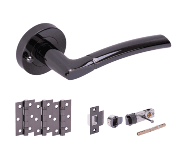 Hunta Nemo Black Nickel Privacy Door Handle Bullet Latch Pack (x3 hinges)