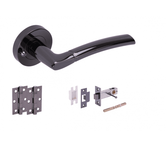 Hunta Nemo Black Nickel Privacy Door Handle Latch Pack (x2 hinges)
