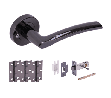 Hunta Nemo Black Nickel Privacy Door Handle Latch Pack (x3 hinges)