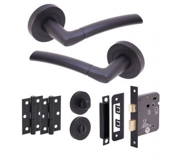 Hunta Nemo Matt Black Door Handle Bathroom Pack (x2 hinges)