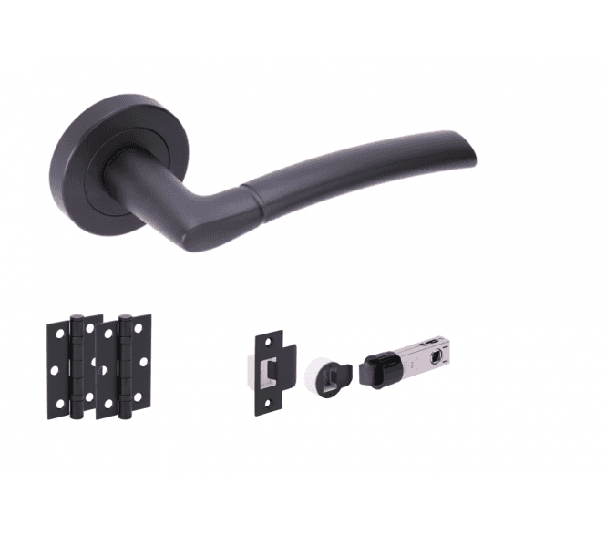 Hunta Nemo Matt Black Door Handle Bullet Latch Pack (x2 hinges)