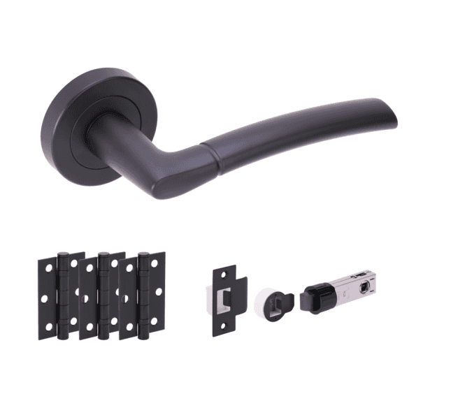 Hunta Nemo Matt Black Door Handle Bullet Latch Pack (x3 hinges)