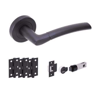 Hunta Nemo Matt Black Door Handle Bullet Latch Pack (x3 hinges)