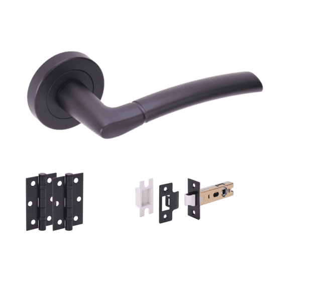 Hunta Nemo Matt Black Door Handle Latch Pack (x2 hinges)