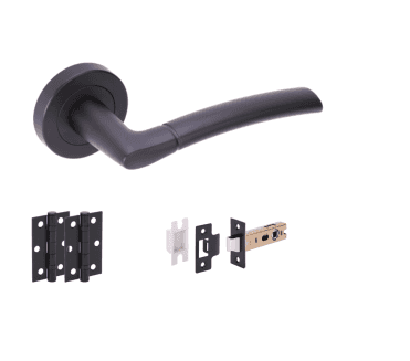 Hunta Nemo Matt Black Door Handle Latch Pack (x2 hinges)