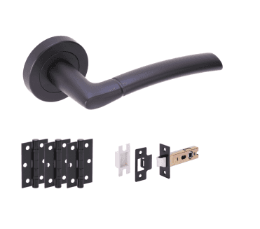 Hunta Nemo Matt Black Door Handle Latch Pack (x3 hinges)