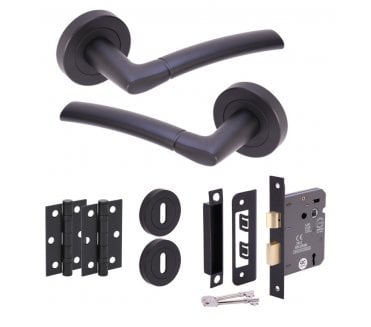 Hunta Nemo Matt Black Door Handle Lock Pack (x2 hinges)