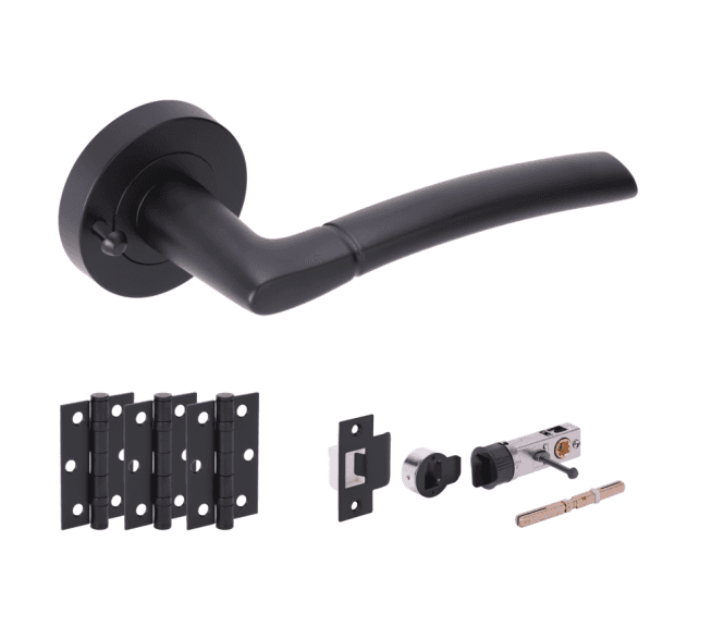 Hunta Nemo Matt Black Privacy Door Handle Bullet Latch Pack (x3 hinges)