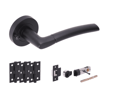 Hunta Nemo Matt Black Privacy Door Handle Bullet Latch Pack (x3 hinges)