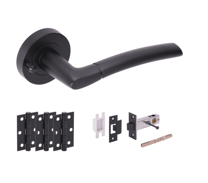 Hunta Nemo Matt Black Privacy Door Handle Latch Pack (x3 hinges)