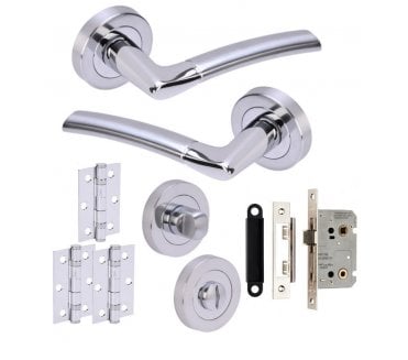 Hunta Nemo Polished/Satin Chrome Door Handle Bathroom Pack (x3 hinges)
