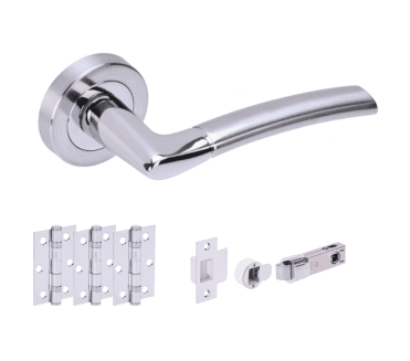Hunta Nemo Polished/Satin Chrome Door Handle Bullet Latch Pack (x3 hinges)